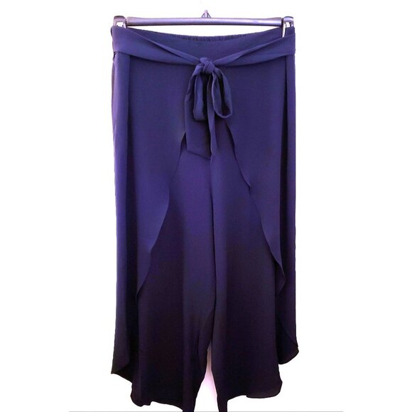 City Chic Blue Wide Leg Wide Wrap Flowy Feminine Pants with Tie Belt Size 20 NWT - Picture 1 of 8